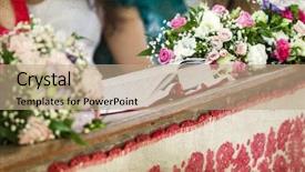  Presentation with catholic wedding - Slides having photo of beautiful flowers wedding background and a coral colored foreground