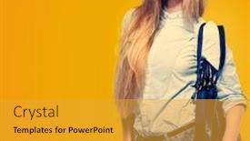  Presentation with glamour - Audience pleasing presentation theme consisting of photo of beautiful girl is in fashion style on yellow background glamour backdrop and a gold colored foreground