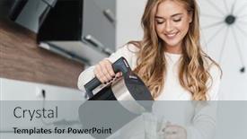  Presentation with photo - Audience pleasing PPT layouts consisting of photo-of-beautiful-happy-woman backdrop and a light gray colored foreground