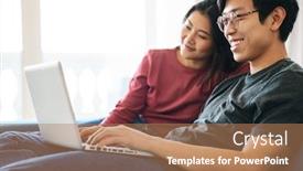  Presentation with joyful - Colorful presentation theme enhanced with photo-of-beautiful-joyful-asian backdrop and a coral colored foreground