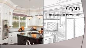  Presentation with photo - Colorful PPT theme enhanced with photo of beautiful new kitchen backdrop and a light gray colored foreground