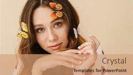  Presentation with butterflies - Slide deck enhanced with photo-of-beautiful-pleased-woman background and a coral colored foreground