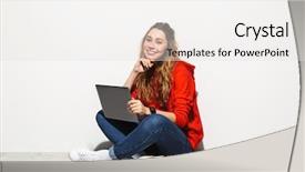  Presentation with photo - Theme with photo of beautiful woman 20s background and a white colored foreground