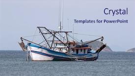  Presentation with fishing boat - Audience pleasing PPT theme consisting of photo of big fishing boat backdrop and a lemonade colored foreground