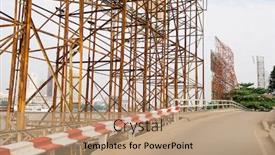  Presentation with scaffolding - Colorful presentation theme enhanced with photo-of-billboard-scaffolding-along backdrop and a coral colored foreground