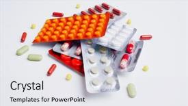  Presentation with medical - Beautiful slide deck featuring photo of blisters with medical backdrop and a white colored foreground