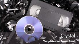  Presentation with film - Slide deck enhanced with photo of blue dvd film background and a dark gray colored foreground