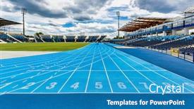  Presentation with running tracks - Audience pleasing theme consisting of photo-of-blue-running-tracks backdrop and a teal colored foreground