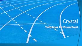  Presentation with tracks - Beautiful PPT theme featuring photo-of-blue-stadium-tracks backdrop and a teal colored foreground