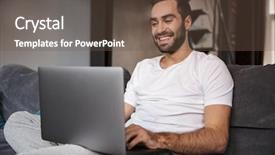  Presentation with bachelor - Beautiful slide deck featuring photo of brunette bachelor 30s backdrop and a tawny brown colored foreground