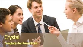  Presentation with sharing - Colorful slide deck enhanced with photo of business lady sharing her ideas while looking at her co-workers with smile backdrop and a coral colored foreground