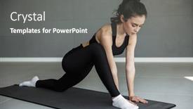  Presentation with exercise mat - Colorful PPT layouts enhanced with photo-of-caucasian-beautiful-woman backdrop and a gray colored foreground