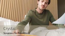  Presentation with homework - PPT theme with photo-of-caucasian-focused-man background and a coral colored foreground