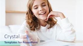  Presentation with homework - Audience pleasing slide deck consisting of photo-of-caucasian-happy-girl backdrop and a sky blue colored foreground