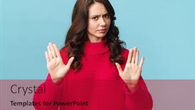  Presentation with of blue jeans denim - Amazing slides having photo-of-caucasian-serious-woman backdrop and a crimson colored foreground