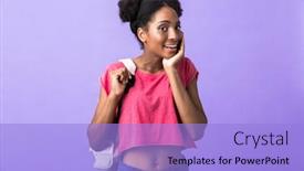  Presentation with african violet - Cool new presentation with photo of cheerful african american woman student wearing backpack smiling at camera isolated over violet background backdrop and a light blue colored foreground