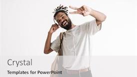  Presentation with cheerful - Cool new slide set with photo-of-cheerful-african-american backdrop and a white colored foreground