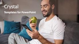  Presentation with bachelor - Amazing slide set having photo of cheerful bachelor 30s backdrop and a violet colored foreground