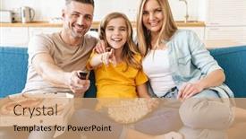  Presentation with family photo - PPT layouts consisting of photo-of-cheerful-beautiful-caucasian background and a coral colored foreground