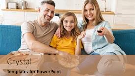  Presentation with family photo - Slide deck with photo-of-cheerful-beautiful-caucasian background and a coral colored foreground