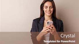  Presentation with formal - Theme consisting of photo-of-cheerful-businesswoman background and a tawny brown colored foreground