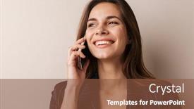  Presentation with formal - Cool new presentation theme with photo-of-cheerful-businesswoman backdrop and a tawny brown colored foreground