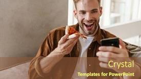  Presentation with mobile home - Slide set with photo-of-cheerful-handsome-young background and a tawny brown colored foreground