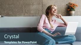  Presentation with kids room children smile - Presentation design having photo-of-cheerful-nice-woman background and a ocean colored foreground