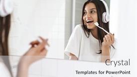  Presentation with wireless - Presentation theme consisting of photo-of-cheerful-woman-smiling background and a white colored foreground