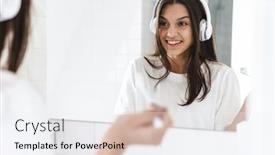  Presentation with wireless - Beautiful presentation theme featuring photo-of-cheerful-woman-smiling backdrop and a white colored foreground