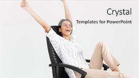  Presentation with white and black figures climbing ladders - Presentation design consisting of photo of cheery brunette businesswoman background and a white colored foreground