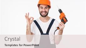  Presentation with drill - Colorful PPT theme enhanced with photo-of-cheery-young-man backdrop and a lemonade colored foreground