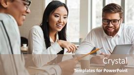  Presentation with coworking - Beautiful presentation theme featuring multicultural - photo of cherful positive young backdrop and a coral colored foreground