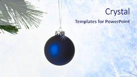  Presentation with spruce - Slides with photo of christmas toy ball on spruce branch over snowflake background background and a sky blue colored foreground