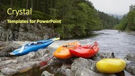  Presentation with river - PPT theme featuring photo-of-colourful-kayaks background and a tawny brown colored foreground