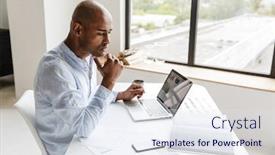  Presentation with african american women in computer - Slide set consisting of photo-of-concentrated-african-american background and a sky blue colored foreground