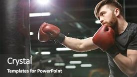  Presentation with boxer - Audience pleasing slide deck consisting of photo of concentrated handsome young strong sports man boxer make exercises in gym and looking aside backdrop and a dark gray colored foreground