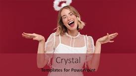  Presentation with angel - PPT layouts enhanced with photo of cute happy cheery woman angel in carnival costume isolated over red wall background background and a red colored foreground