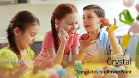  Presentation with whiteboard kids cute cartoon - Presentation theme featuring photo of cute kids painting background and a  colored foreground