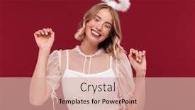  Presentation with angel - Beautiful PPT layouts featuring photo of cute positive woman angel in carnival costume isolated over red wall background backdrop and a coral colored foreground