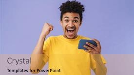  Presentation with american - Slide set consisting of photo-of-delighted-african-american background and a yellow colored foreground