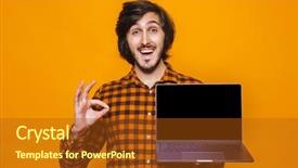  Presentation with photo - PPT theme consisting of photo of delighted guy 20s background and a tawny brown colored foreground