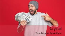  Presentation with red bull case - PPT layouts enhanced with photo of delighted guy 30s background and a red colored foreground