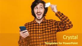  Presentation with credit card - Presentation theme with photo of delighted man wearing background and a crimson colored foreground