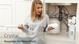  Presentation with plumbing - Audience pleasing slides consisting of photo-of-displeased-young-blonde backdrop and a soft green colored foreground