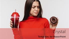 Presentation with photo - Amazing slide set having photo-of-dissatisfied-brunette-woman backdrop and a red colored foreground