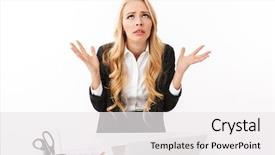  Presentation with isolated paw prints over white - Amazing PPT theme having photo of dissatisfied businesswoman sitting backdrop and a  colored foreground