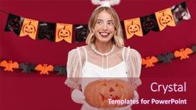  Presentation with angel - Slide deck with dreaming happy pleased woman angel background and a crimson colored foreground