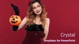  Presentation with demon - Cool new slide deck with dreaming positive woman demon backdrop and a tawny brown colored foreground