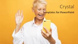  Presentation with social media - PPT layouts with photo-of-elderly-woman-wear background and a yellow colored foreground